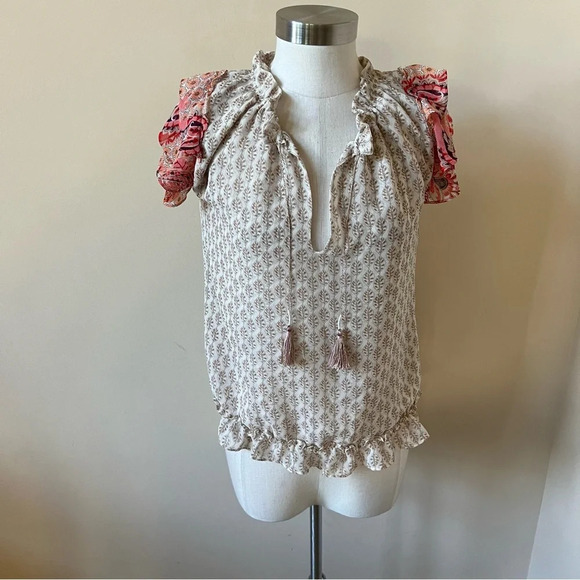 Misa Los Angeles flutter sleeve pattern mix top 17927 - Picture 5 of 12